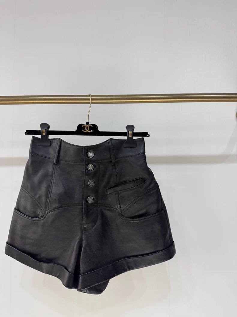 Saint Laurent high-waisted leather shorts