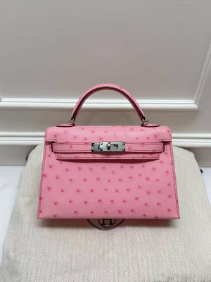 Hermès Mini Kelly 20 Bubblegum Pink (L4) Ostrich Leather with Palladium Hardware