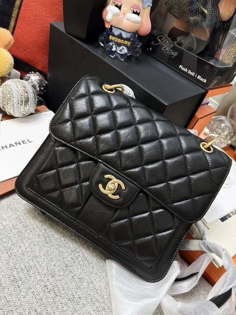 Chanel 23S Black Quilted Messenger Bag