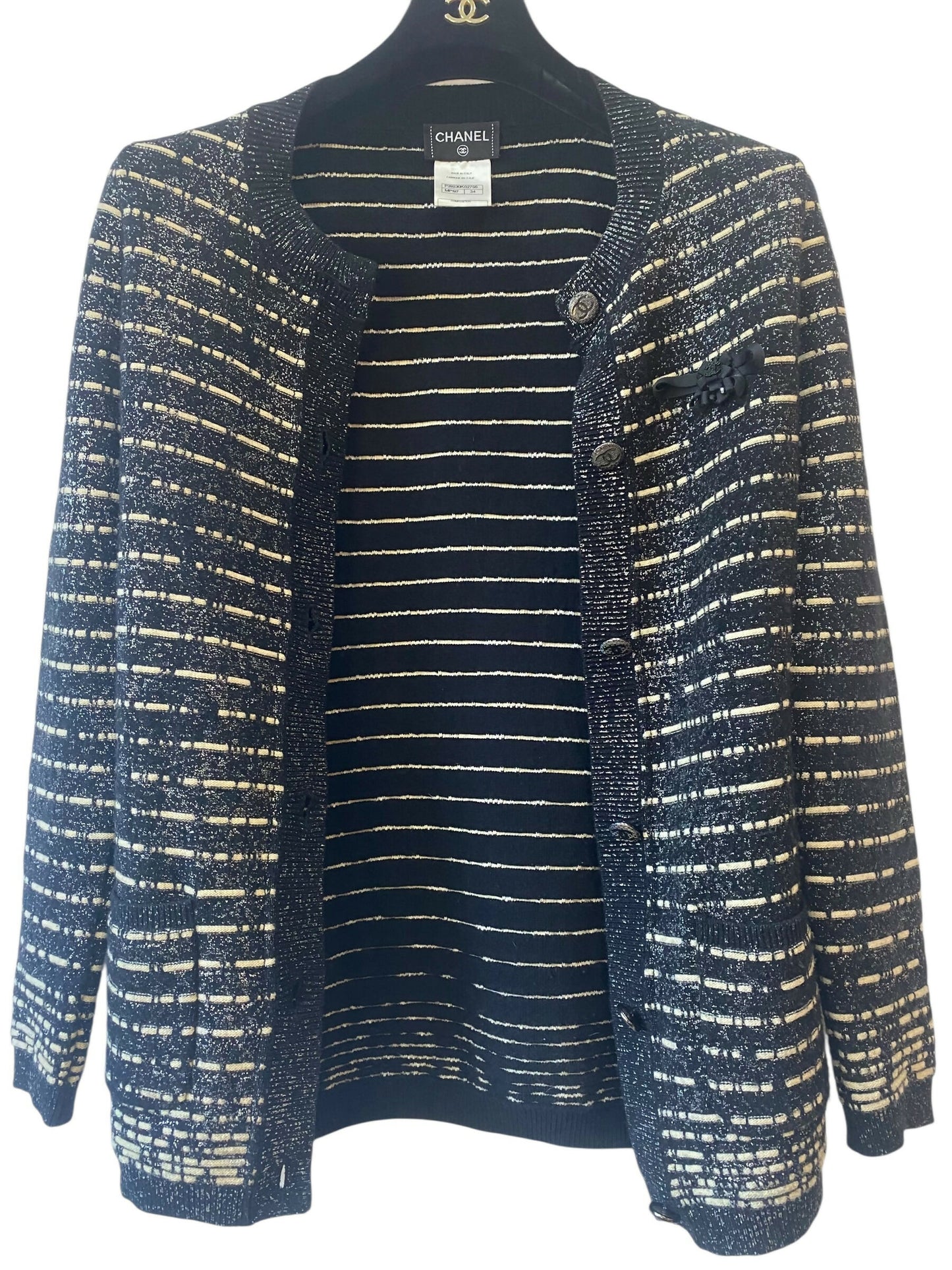 Chanel 10A Iceberg Collection Striped Metallic Long Cardigan FR 34
