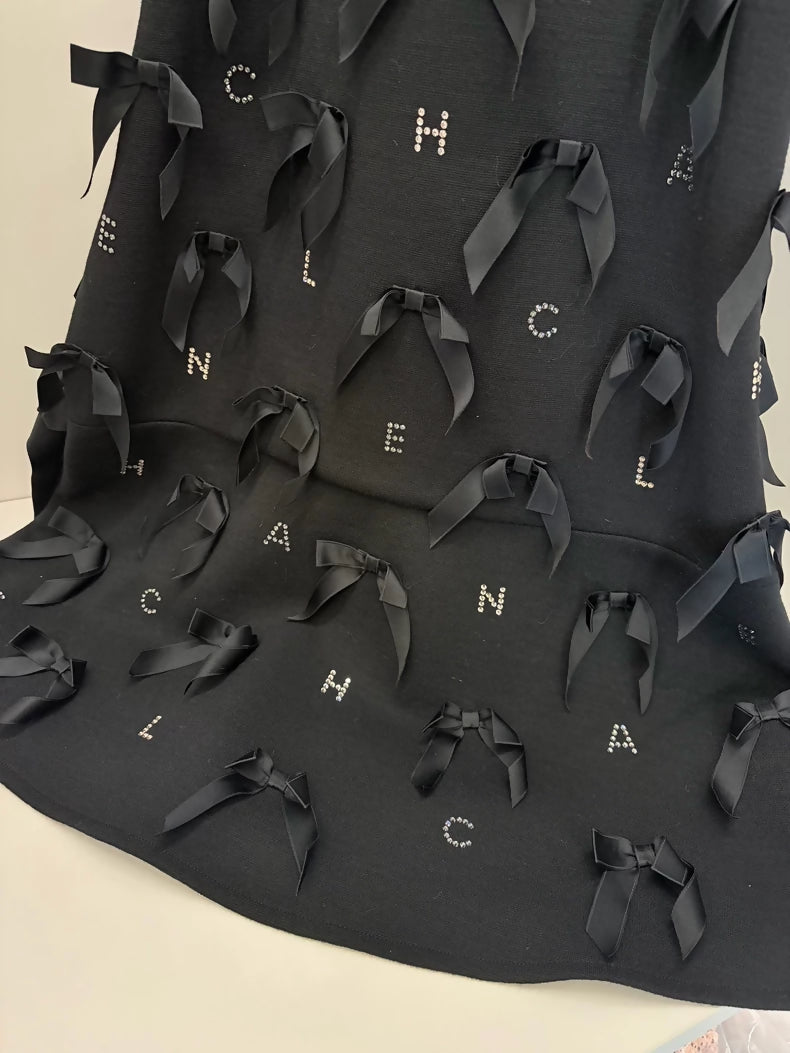 Chanel 23s Black Bow Rhinestone Dress