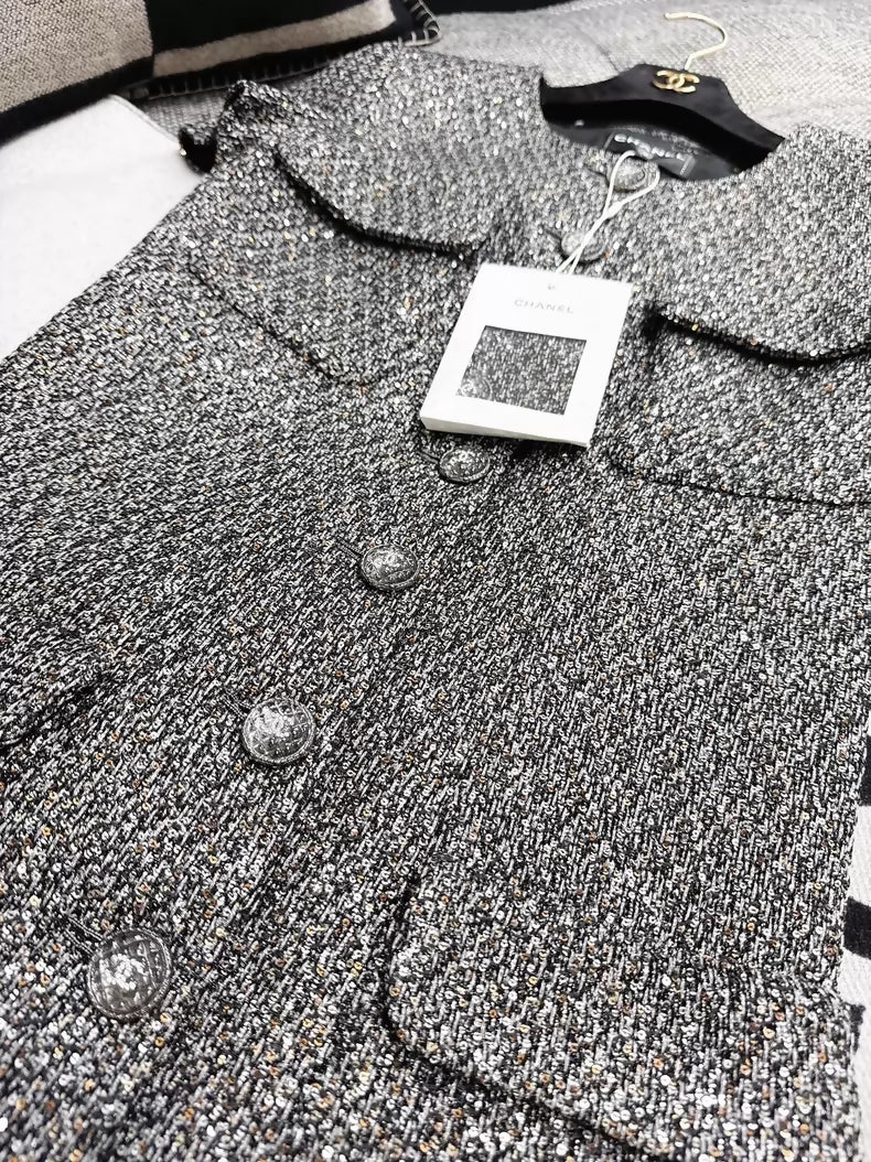 Chanel 21A silver shimmering long dress