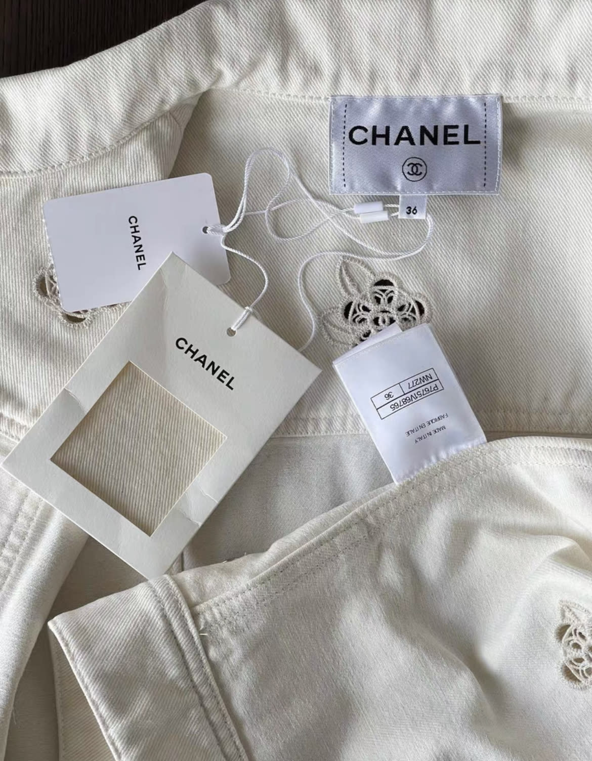 CHANEL Flower Patterns Casual Style Denim Logo Jackets