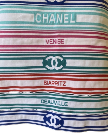 Chanel 19P Sand by the Sea Multicolor Stripe Crop Top Skirt Set FR 36