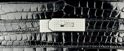 Hermès Black Shiny Porosus Crocodile Kelly 35 18k White Gold and Diamond Hardware