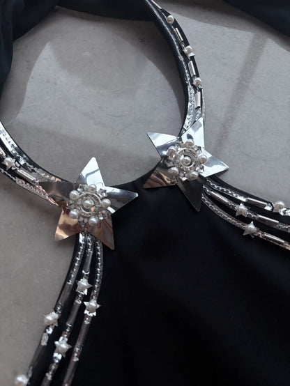 Chanel 24C black and silver metallic star Swimsuit Top