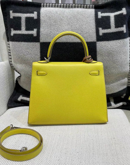 Hermes Kelly 25 Sellier Lime Epsom Palladium Hardware