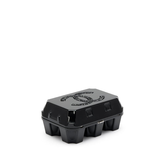 Chanel 2014 Black Plexiglass Supermarket Egg Carton Minaudière Strass CC Jewelry Box Clutch Silver Hardware