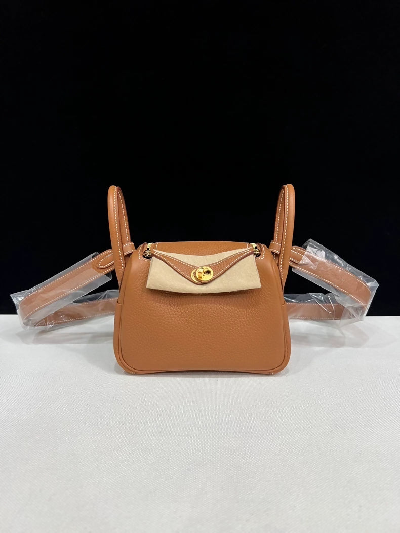 Hermes mini lindy gold brown leather gold hardware