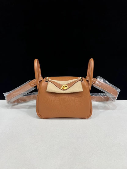 Hermes mini lindy gold brown leather gold hardware