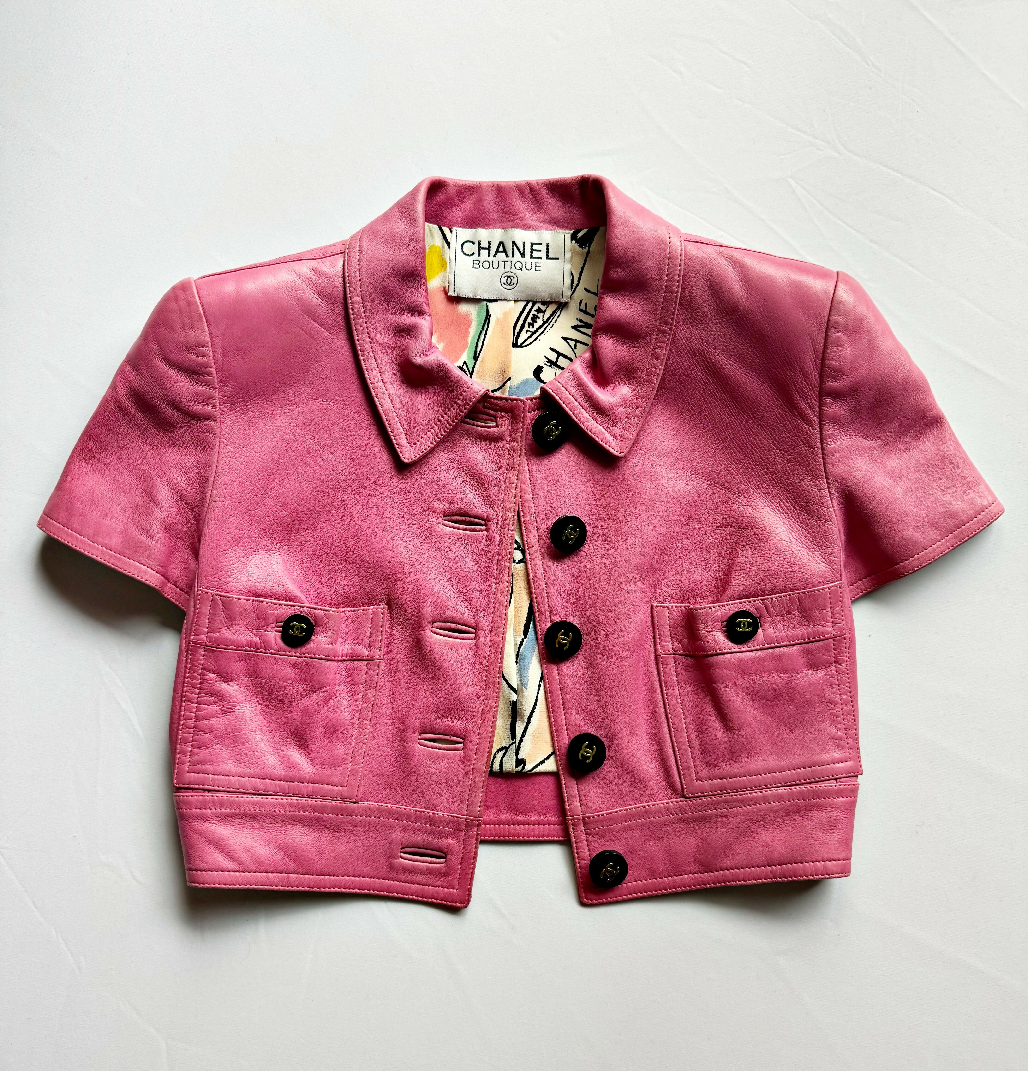 Chanel Vintage 1995 Barbie Pink Leather Cropped Jacket – Wararni.com