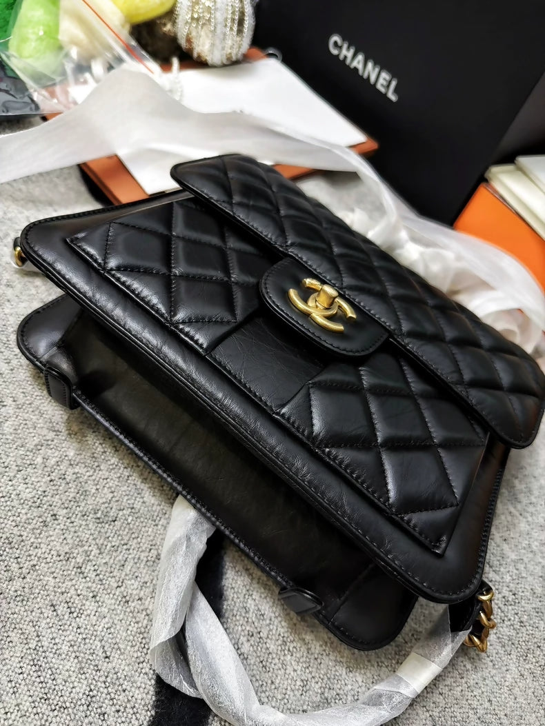 Chanel 23S Black Quilted Messenger Bag