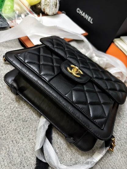 Chanel 23S Black Quilted Messenger Bag
