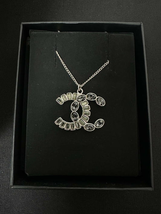 Chanel 2017 Rhinestone & Metal CC Pendant Necklace