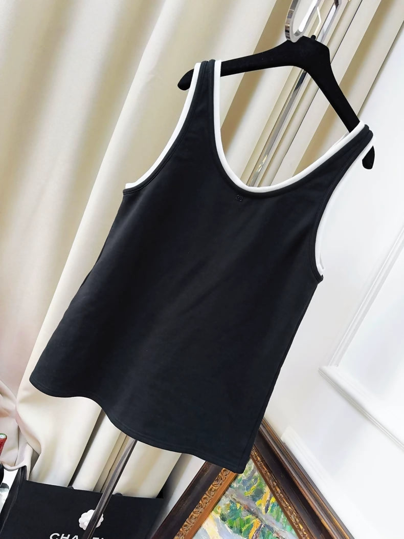 Chanel 21S black and orange No. 5 top