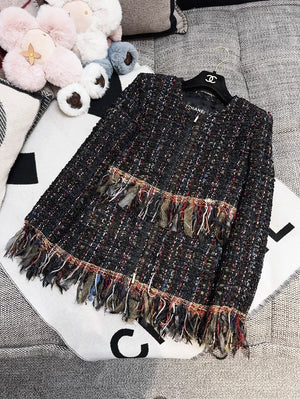 Chanel 2017 black and gold fringed tweed jacket