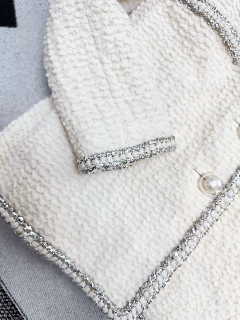 Chanel 17k Space Age collection runway white tweed jacket