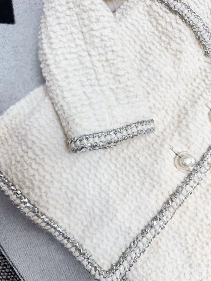 Chanel 17k Space Age collection runway white tweed jacket