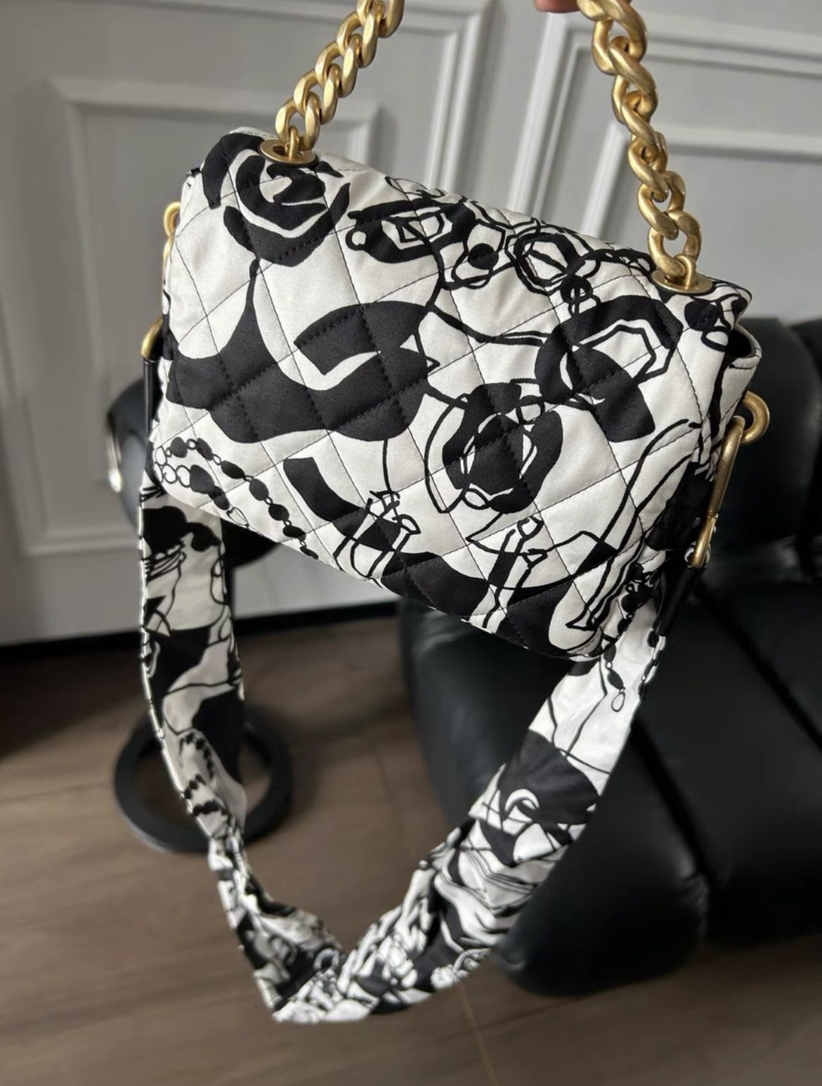 Chanel black and white graffiti bag