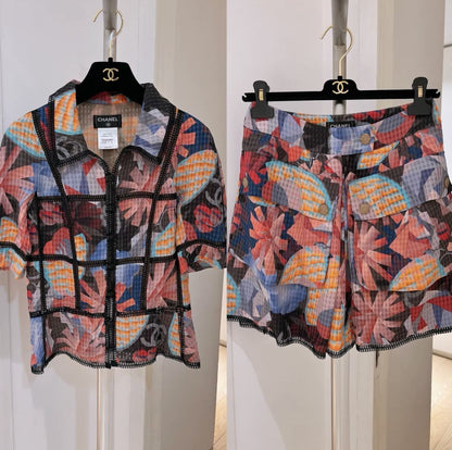 Chanel colorful printed silk shirt and shirt set