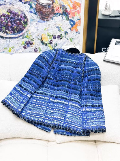 Chanel 18C blue gradient mixed-color fringed tweed jacket