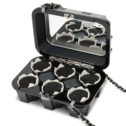 Chanel 2014 Black Plexiglass Supermarket Egg Carton Minaudière Strass CC Jewelry Box Clutch Silver Hardware