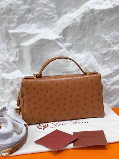 Loro Piana New L23 Gold Brown Ostrich Leather Bag