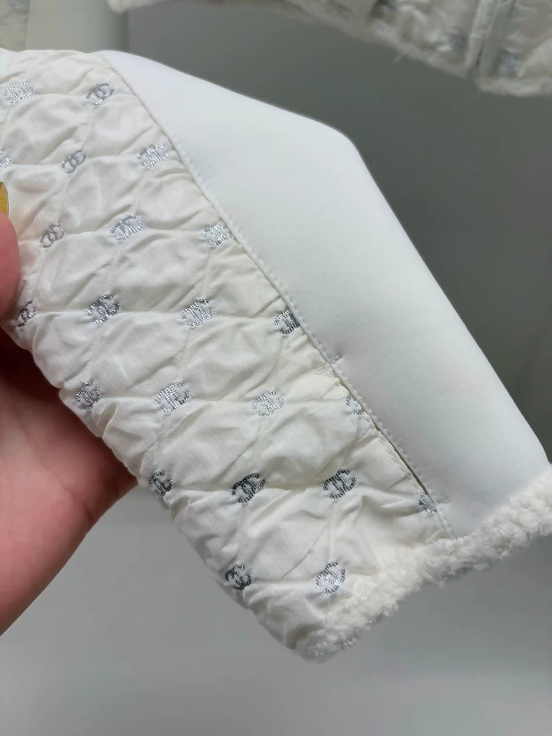 Chanel 21N ecru white Embroidered Lambswool Jacket