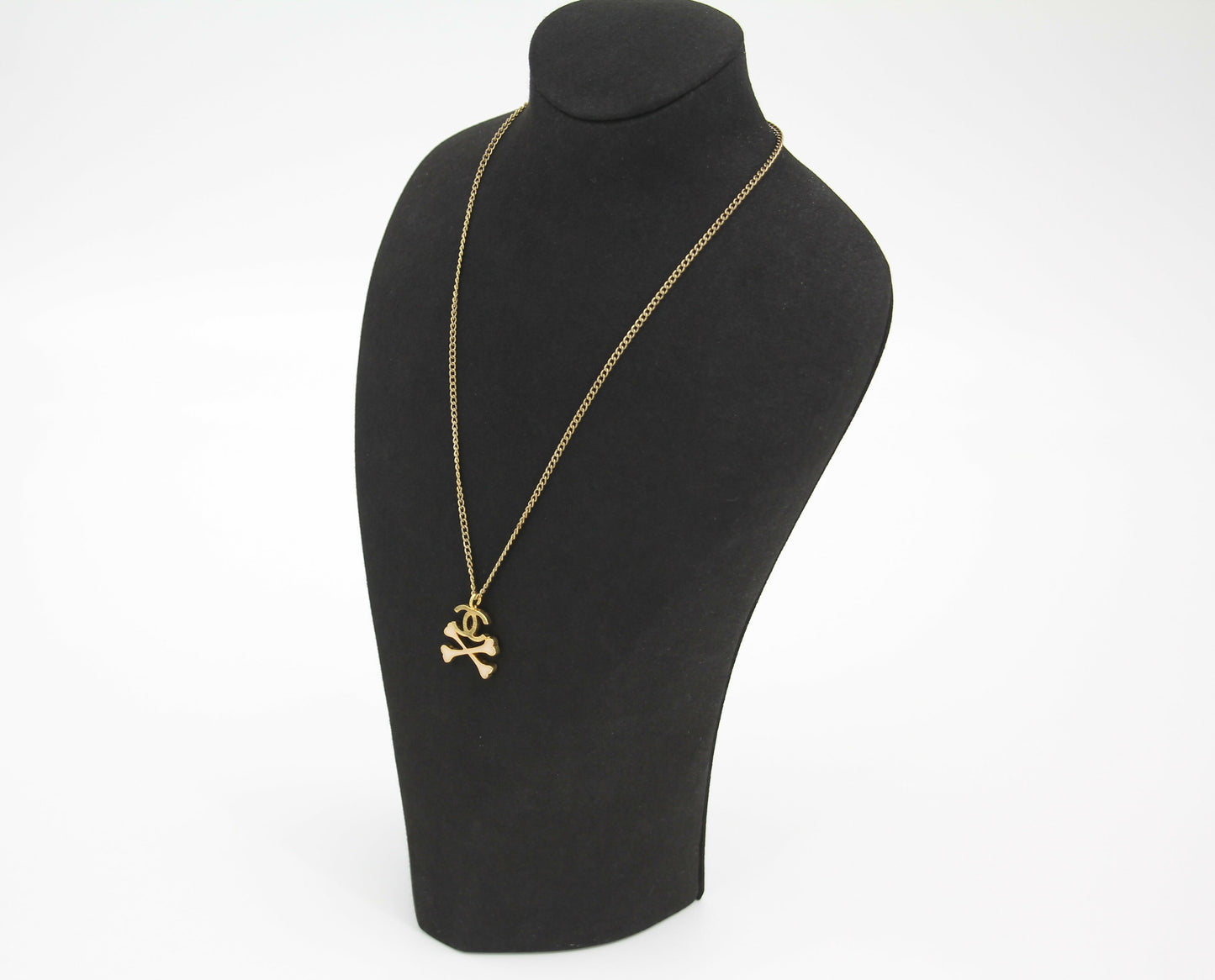 Chanel Vintage 03P Gold-plated CC Enamel White Skull Necklace
