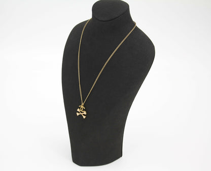 Chanel Vintage 03P Gold-plated CC Enamel White Skull Necklace