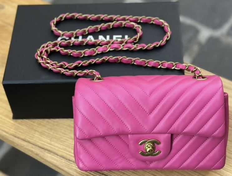 Chanel Hot Pink Chevron mini flap bag GHW