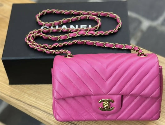 Chanel Hot Pink Chevron mini flap bag GHW