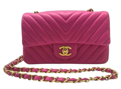 Chanel Hot Pink Chevron mini flap bag GHW