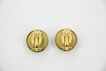 Chanel Vintage 94A Gold-plated Resin Gold and Black Cross Clip-on Earrings