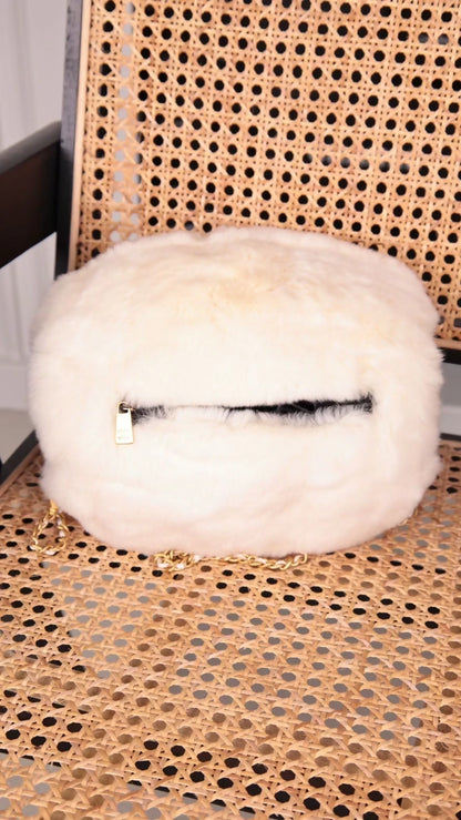 Chanel 2001 White Fur Shoulder Bag Hand Warmer