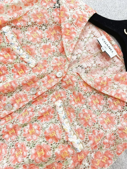 Chanel 25P Orange Camellia Lace All-over CC Cardigan