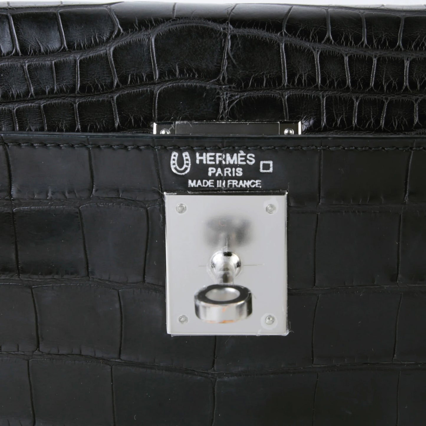 Hermes Kelly 28 Noir Colvert Matte Alligator Palladium hardware