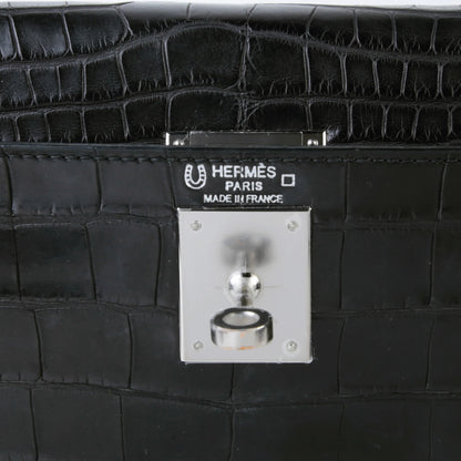 Hermes Kelly 28 Noir Colvert Matte Alligator Palladium hardware