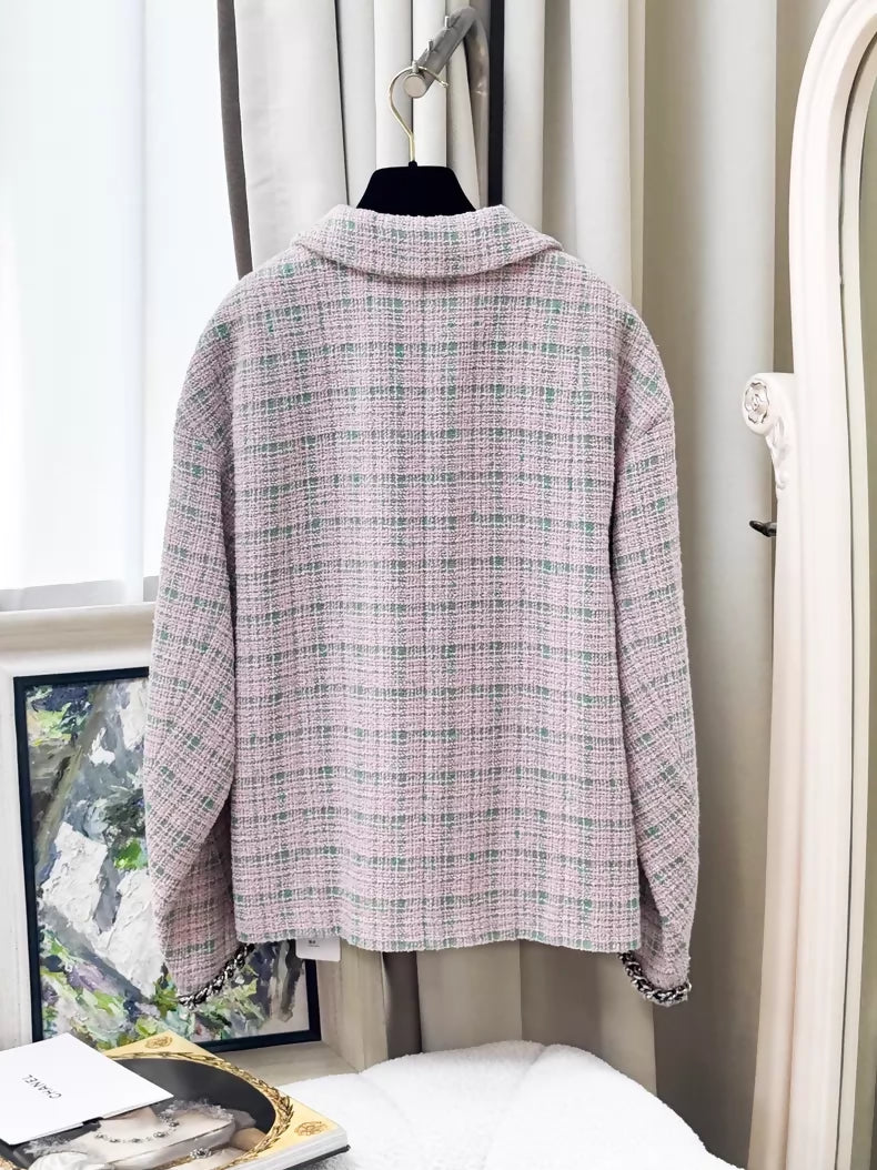 Chanel 21S pink and green tweed jacket