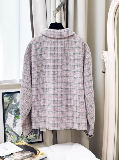 Chanel 21S pink and green tweed jacket