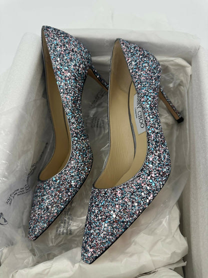 Jimmy Choo Romy Light Blue Multicolour Glitter Pumps Size 38.5