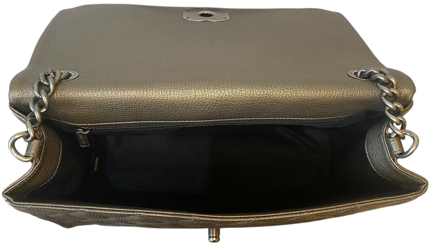 Chanel City Rock Large Dark Grey Metallic Quilted Goatskin Flap Bag