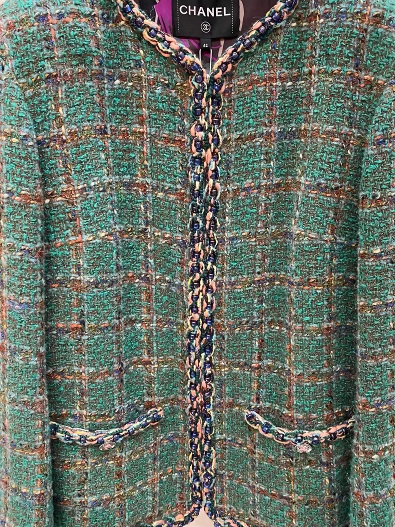 Chanel 23A tweed green jacket