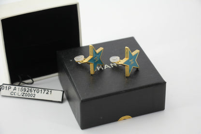Chanel Vintage 01P Metal Blue-Green Star Clip-on Earrings