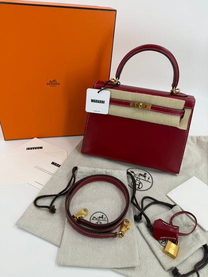 Hermès Kelly 25 Red Box Leather Gold Hardware