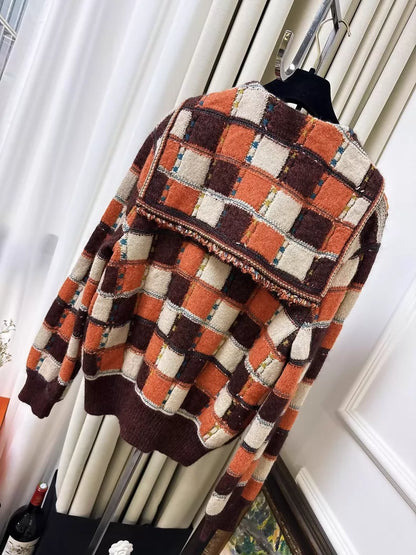 Chanel 18c Khaki and Orange Check cardigan