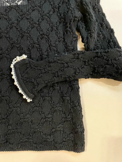 Chanel black lace and pearl top