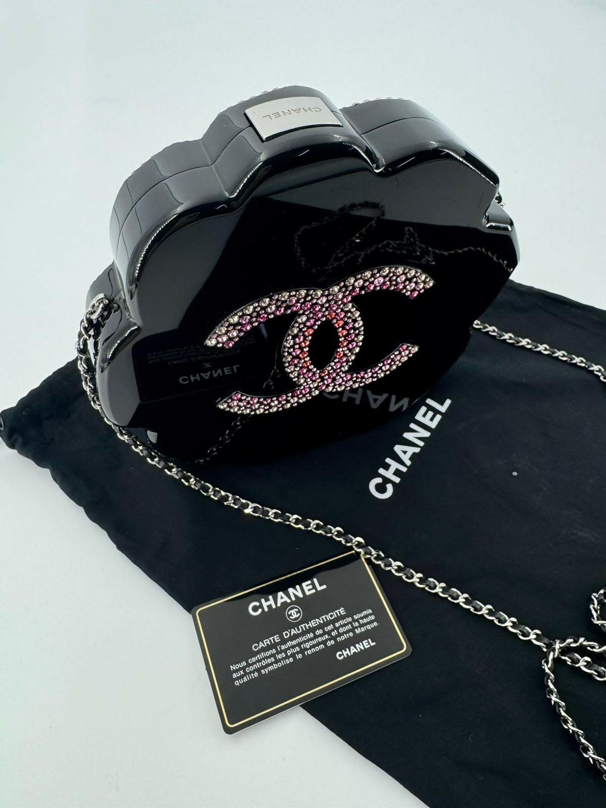 Chanel 2018 Rhinestone Plexiglass Strass Pink and Multicoloured Camellia Minaudiere Clutch Bag