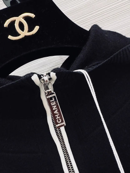 Chanel Coco Neige black hooded knit cardigan