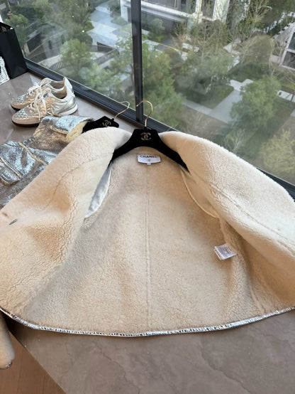 Chanel 2017 ecru/silver shearling coat